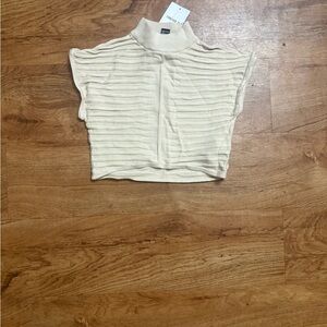 Forever 21 Cream Ribbed Mock Neck Crop Top